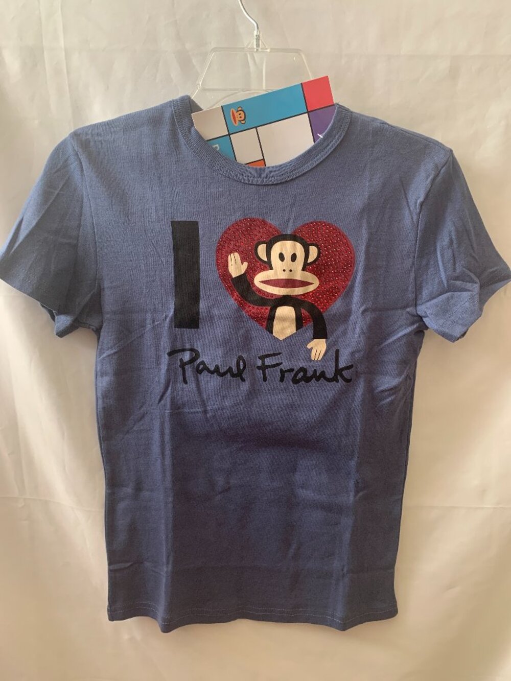 PAUL FRANK Julius the Monkey Rhinestone Heart Baby Tee in Indigo Sz MEDIUM